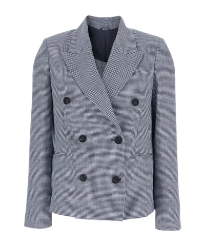 Brunello Cucinelli Linen And Cotton Houndstooth Blazer With Monili In Gray