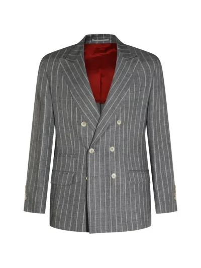 Brunello Cucinelli Double-breasted Blazer In Gray