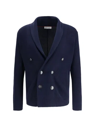 Brunello Cucinelli Double-breasted Cardigan In Blue