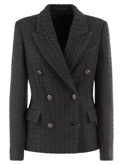 Brunello Cucinelli Double-breasted Cashmere Cable-knit Blazer In Black