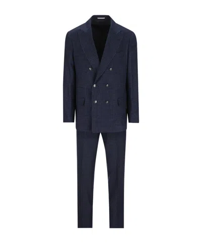 Brunello Cucinelli Double-breasted Checked Suit In Red