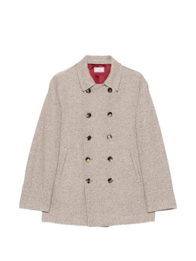 Brunello Cucinelli Double-breasted Chevron Coat In Neutral