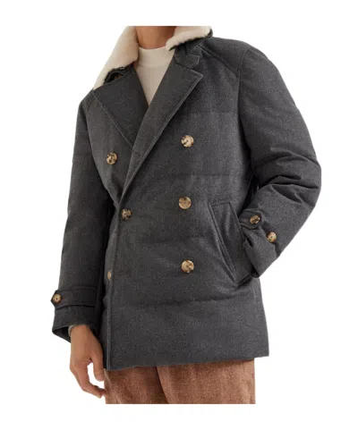 Brunello Cucinelli Double-breasted Coat In Anthracite