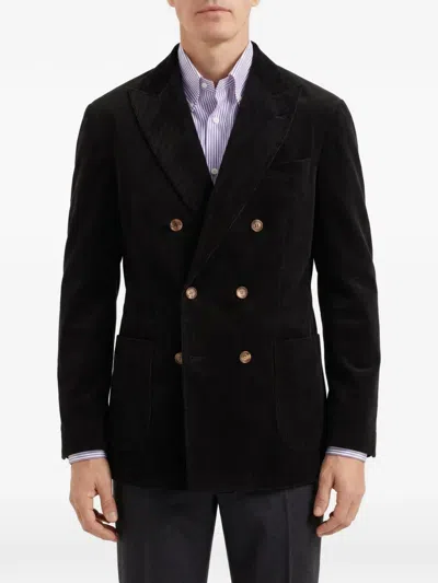 Brunello Cucinelli Double-breasted Corduroy Blazer In Black