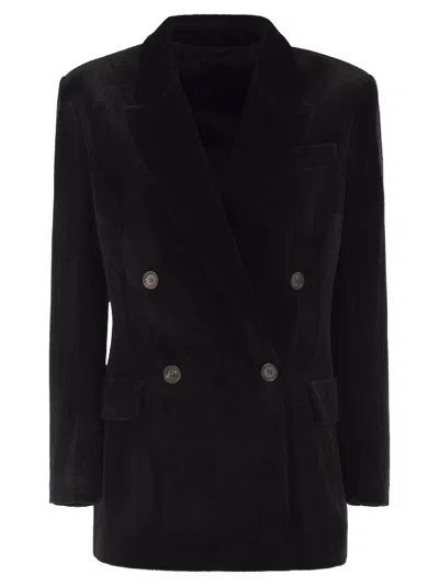 Brunello Cucinelli Sparkling Corduroy Blazer With Monili In Black