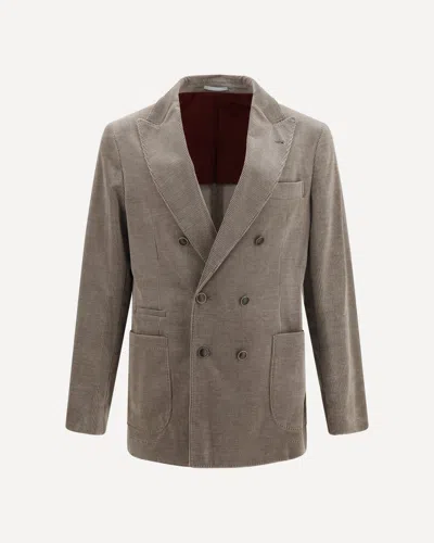 Brunello Cucinelli Double-breasted Corduroy Jacket In Gray