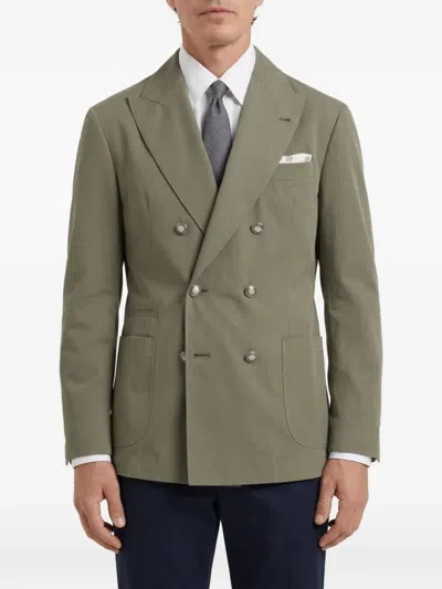 Brunello Cucinelli Double-breasted Cotton Blazer In Green