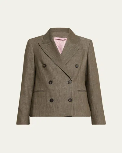 Brunello Cucinelli Double-breasted Cotton Denim Blazer In Brown