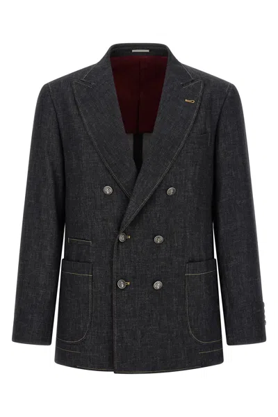 Brunello Cucinelli Double-breasted Denim Blazer In Blue