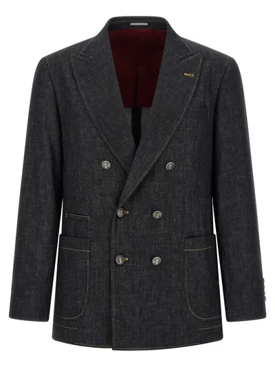 Brunello Cucinelli Double-breasted Denim Blazer In Blue