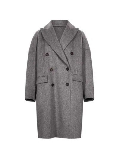 Brunello Cucinelli Double-breasted Drop-shoulder Cashmere Coat In Gray