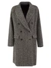 Brunello Cucinelli Double-breasted Herringbone Wool Coat With Sequins In Gray