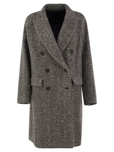 BRUNELLO CUCINELLI BRUNELLO CUCINELLI DOUBLE-BREASTED HERRINGBONE WOOL COAT WITH SEQUINS