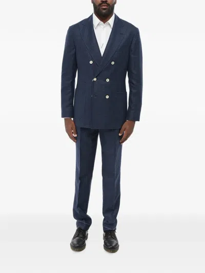 BRUNELLO CUCINELLI DOUBLE-BREASTED HOUNDSTOOTH SUIT