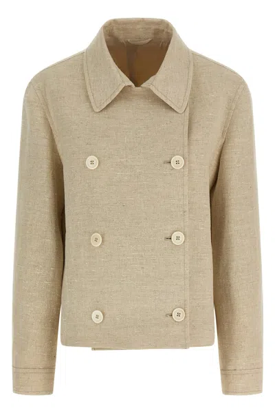 Brunello Cucinelli Double-breasted Jacket Puffer Jackets Beige In Brown