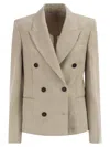 Brunello Cucinelli Women Double-breasted Jacket In Linen And Cotton With Chevron Pattern In Neutral