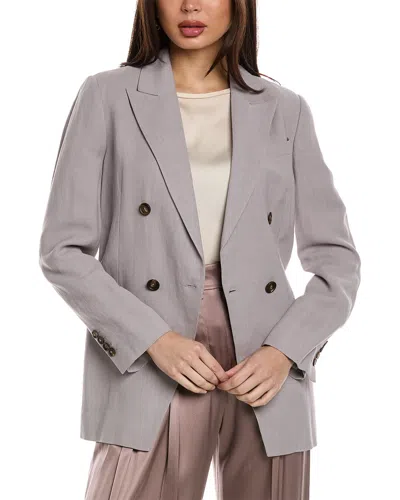 Brunello Cucinelli Double-breasted Linen-blend Blazer In Purple