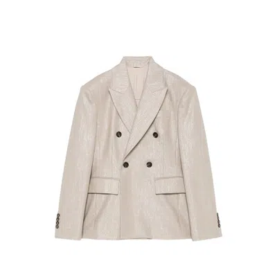 Brunello Cucinelli Double-breasted Metallic-effect Blazer In Neutral
