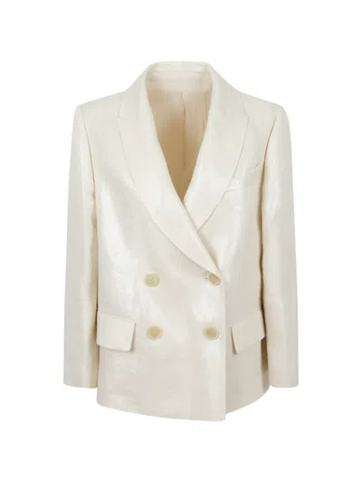 Brunello Cucinelli Double-breasted Metallic-finish Blazer In Neutral