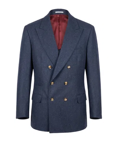 Brunello Cucinelli Double-breasted Peak-lapel Blazer In Blue