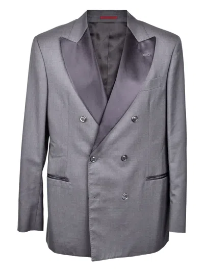 Brunello Cucinelli Double-breasted Peak-lapel Blazer In Gray
