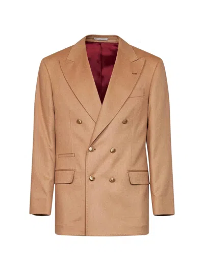 Brunello Cucinelli Camel Camel Hair Tailor One-and-a-half-breasted Jacket In Multi