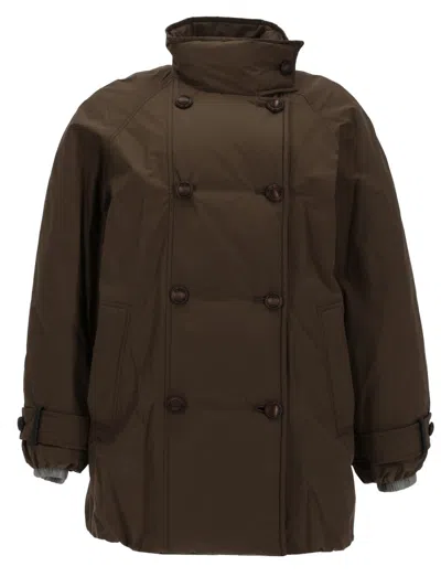 Brunello Cucinelli Double-breasted Quilted Down Jacket In Brown
