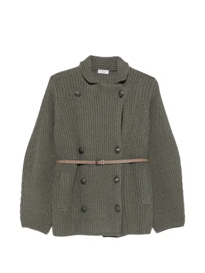 Brunello Cucinelli Double-breasted Ribbed-knit Cardigan In Gray