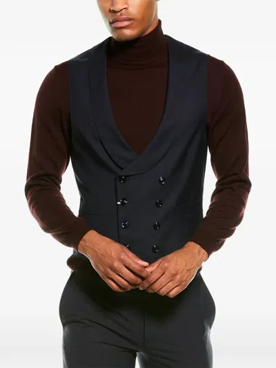 Brunello Cucinelli Double-breasted Shawl-lapel Wool Waistcoat In Black