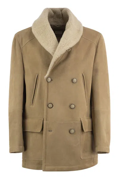 Brunello Cucinelli Double-breasted Shearling Coat In Brown