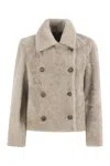 Brunello Cucinelli Double-breasted Shearling Jacket In Multi