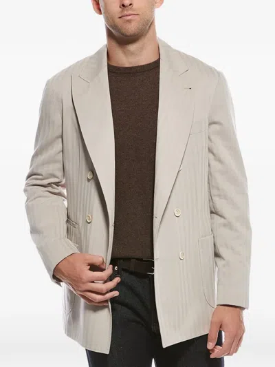 Brunello Cucinelli Double-breasted Striped Blazer In Neutral