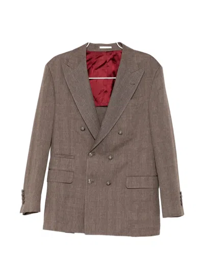 Brunello Cucinelli Double-breasted Suit In Brown