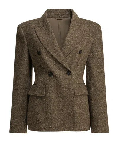 Brunello Cucinelli Double-breasted Suit Jacket In Brown