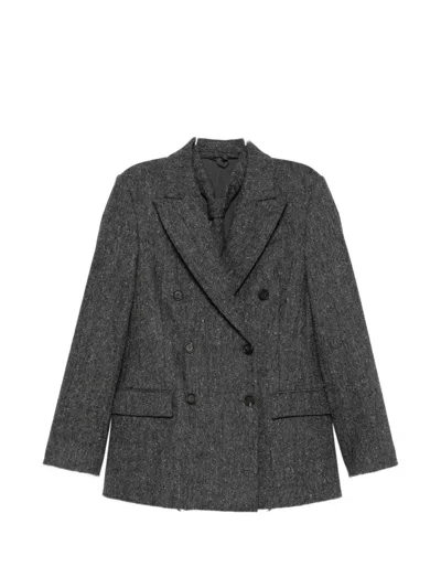 Brunello Cucinelli Double-breasted Tweed Blazer In Gray