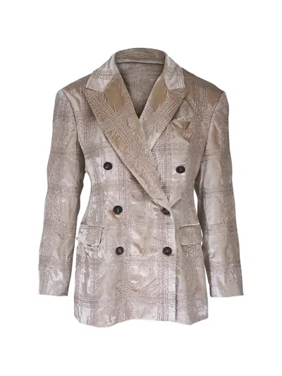 Brunello Cucinelli Double-breasted Velvet Blazer In Neutral