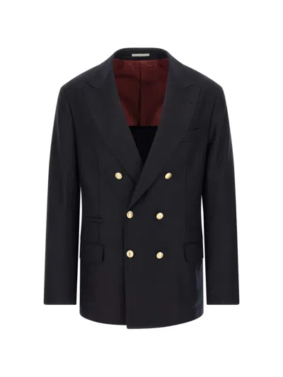 Brunello Cucinelli Double-breasted Virgin Wool Blazer In Blue