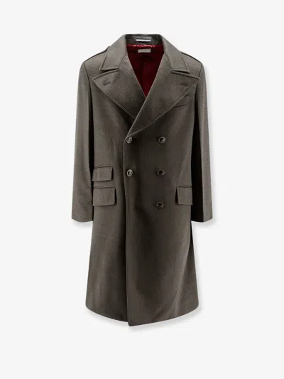 Brunello Cucinelli Double Breasted Wool Coat Peak Lapel In Gray