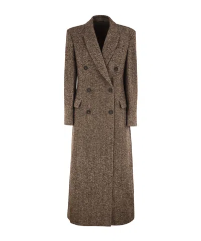Brunello Cucinelli Double-breasted Wool And Alpaca Herringbone Coat In Brown