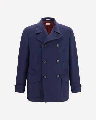 Brunello Cucinelli Double-breasted Wool Coat In Blue