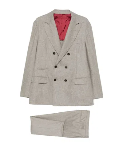 Brunello Cucinelli Double-breasted Wool Suit In Brown
