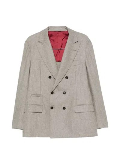 Brunello Cucinelli Double-breasted Wool Suit In Gray