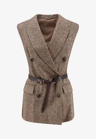 Brunello Cucinelli Double-breasted Wool Vest In Brown