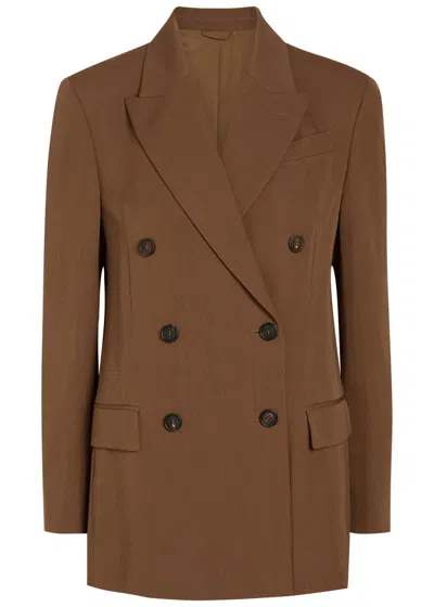 Brunello Cucinelli Double-breasted Wool-blend Blazer In Brown