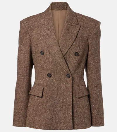 Brunello Cucinelli Virgin Wool Donegal Blazer With Monili In Brown
