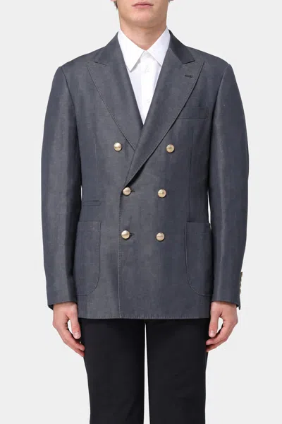 Brunello Cucinelli Double-breasted Wool-linen Blazer In Gray