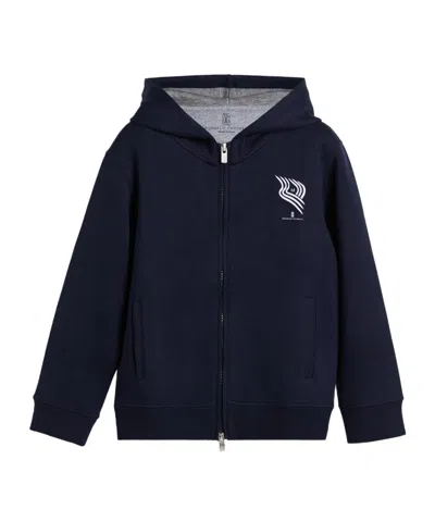 Brunello Cucinelli Kids' Double-cloth Zip Hoodie In Black