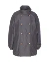 Brunello Cucinelli Double-breasted High Neck Down Jacket In Gray
