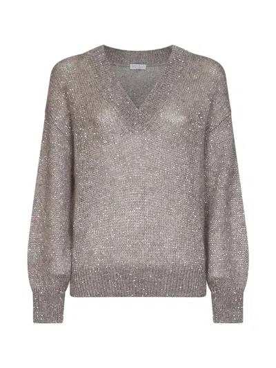 Brunello Cucinelli Dove Grey Dazzling Half-engligh Rib Sticth Cotton Knit Sweater In Gray