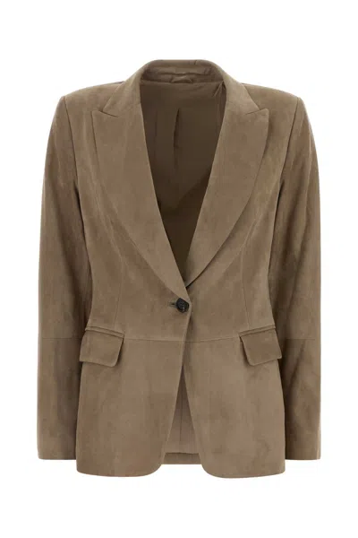 Brunello Cucinelli Dove Grey Suede Blazer In Multi